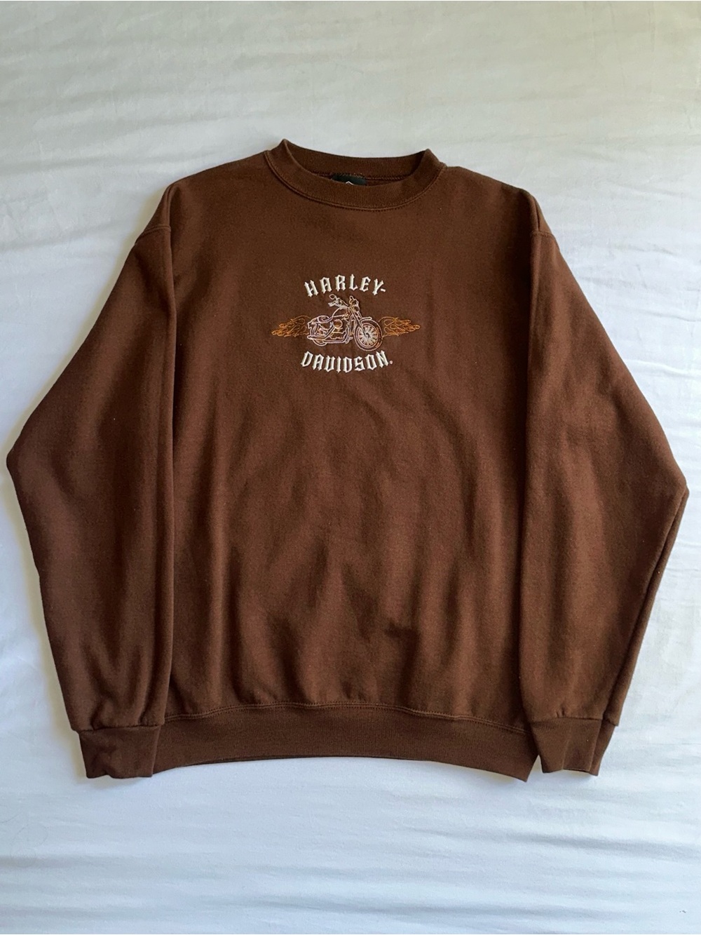 Embroidered Harley Davidson Brown Sweater